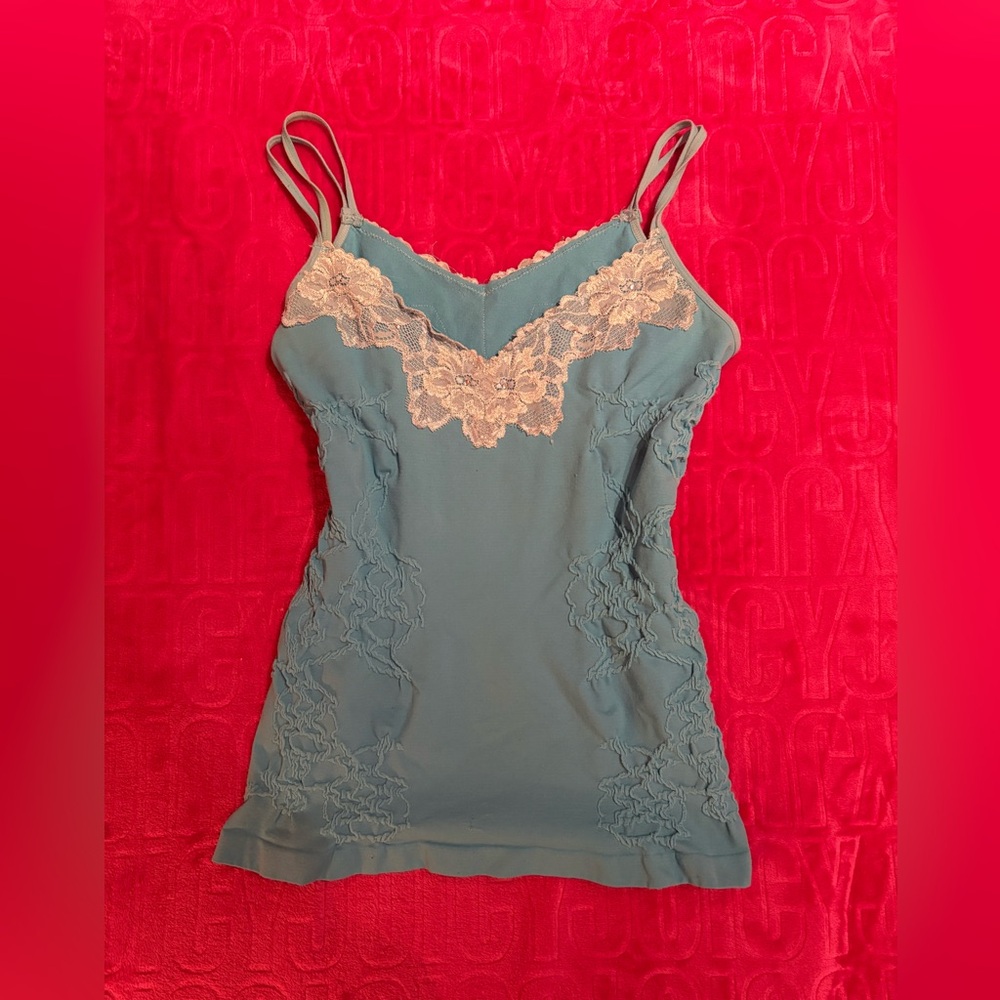 Justice Teal Tank Top with Cream Lace